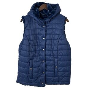 NWT Soft Surroundings Reversible Vest Women XL Quilted Puffer Hooded Navy Blue A